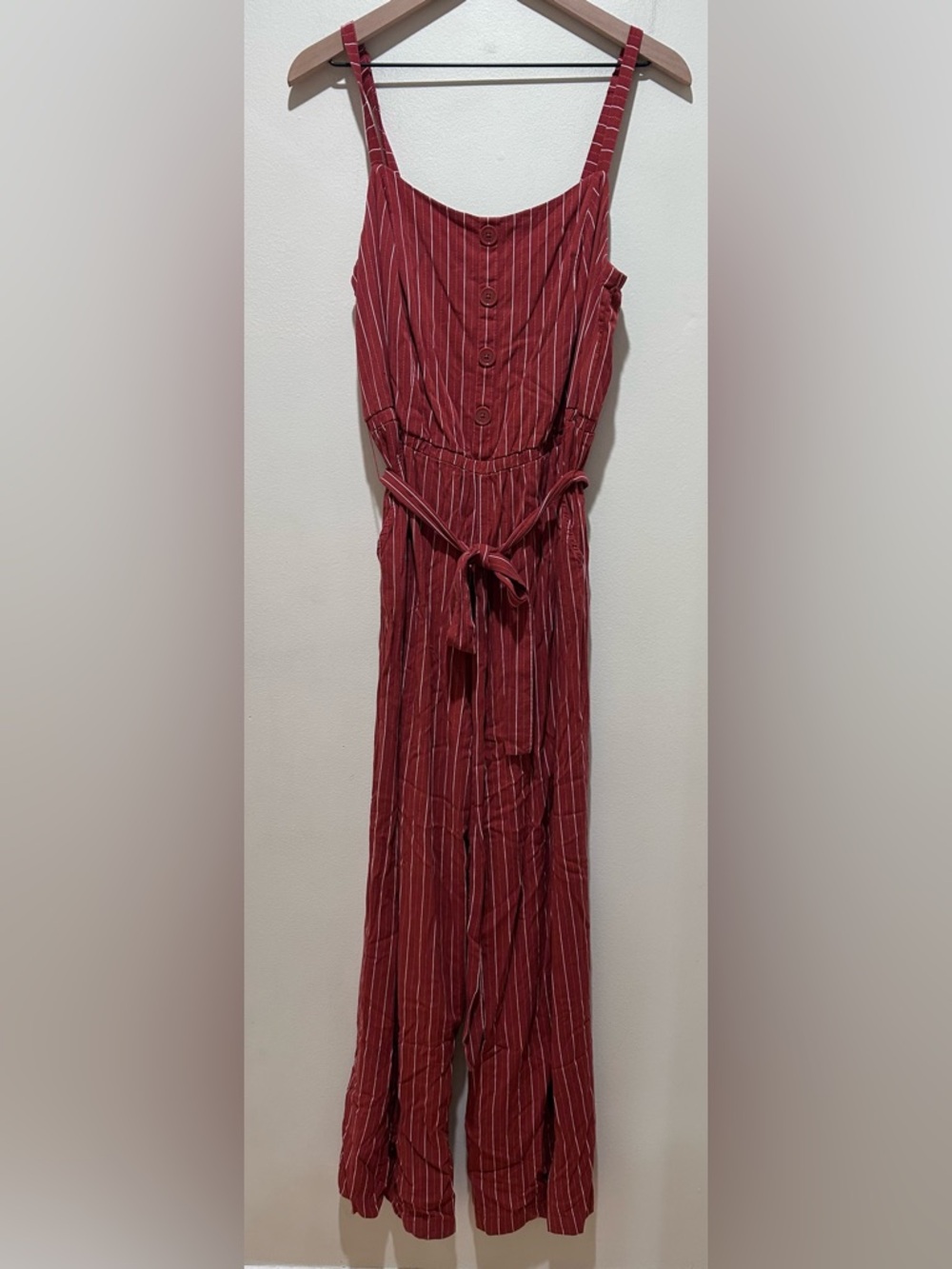 Torrid Copper Brown Red White Pinstriped Wide Leg Pants Jumpsuit - Women’s 1X